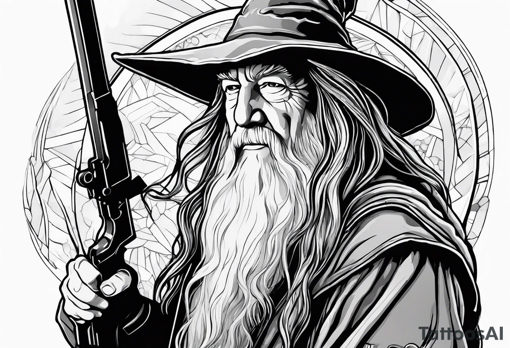 Gandalf holding a rifle tattoo idea