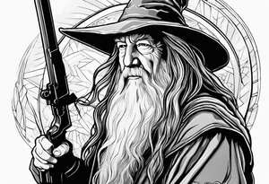 Gandalf holding a rifle tattoo idea