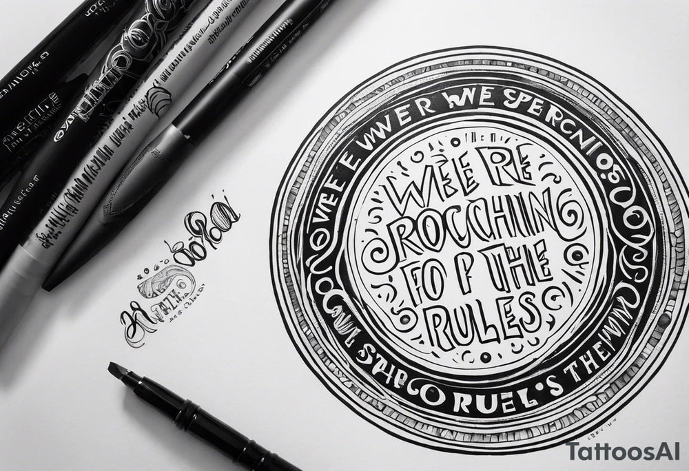 create a tatto using the next lyric: "We were searching for reasons To play by the rules" in a dark circle tattoo idea
