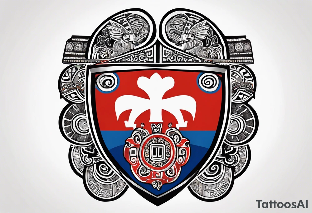 Abstract tribal ta moko Style. 
Croatian shield with Northern Ireland giants causeway tattoo idea