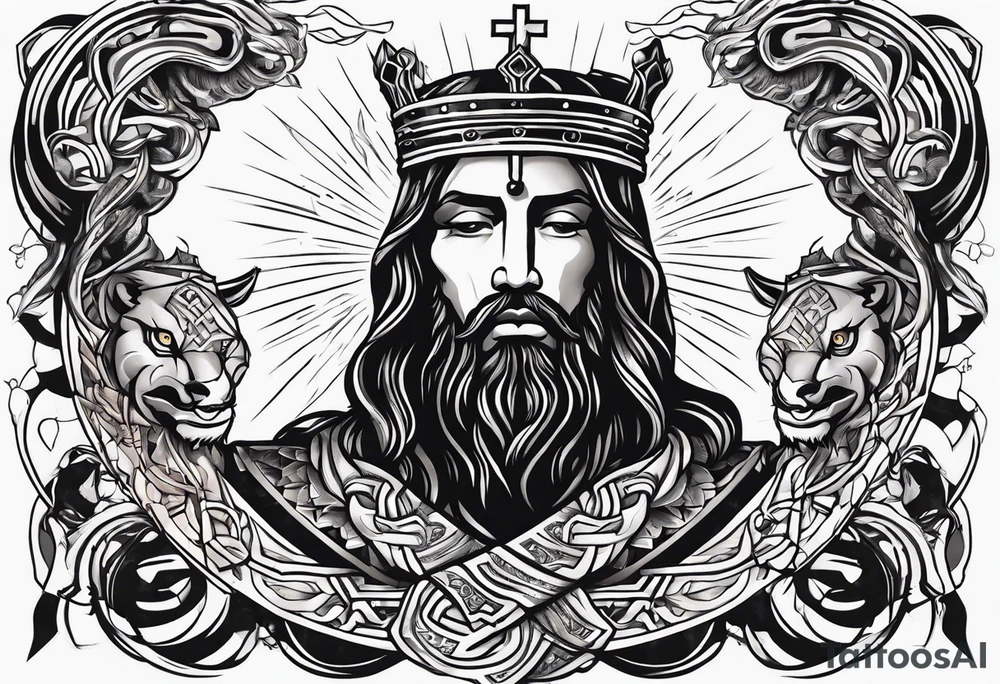 Almighty powerful King Jesus cutting off the Serpent head tattoo idea