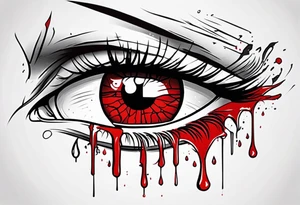Bleeding tear draining to down from  one red symmetrical 
 eye tattoo design model tattoo idea