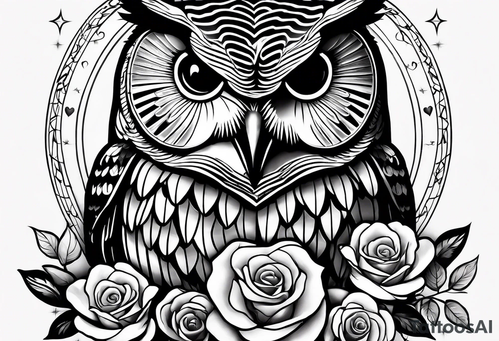 Barred owl with a rose and a heart tattoo idea