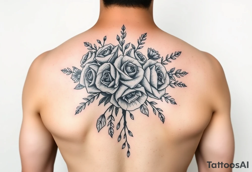 vintage bouquet of wild roses and meadow flowers with morning dew tattoo idea