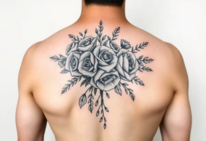 vintage bouquet of wild roses and meadow flowers with morning dew tattoo idea
