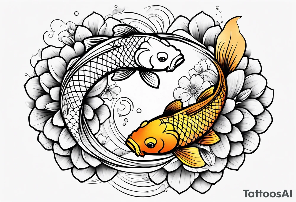 Koi fish with yin yang flower tattoo idea