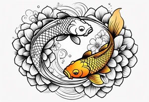 Koi fish with yin yang flower tattoo idea