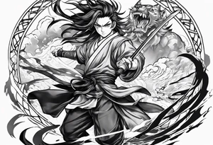 Demon slayer anime gyutaro fighting tattoo idea