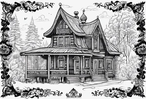 Russian folklore house on chicken legs tattoo idea