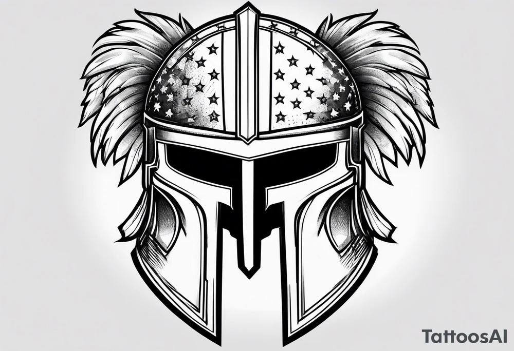 Spartan warrior helmet with American flag tattoo idea