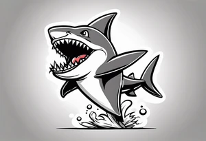 Black and grey cartoon shark standing up with chicken legs instead of a tail tattoo idea