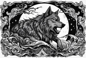 a transforming werewolf howling at the moon tattoo idea