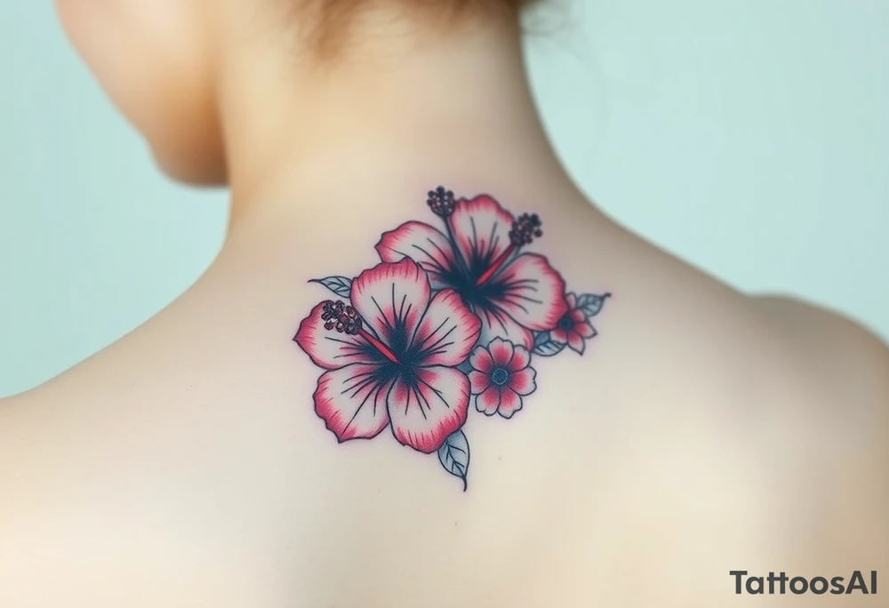 3 hibiscus flowers in a cluster with flower decor tattoo idea
