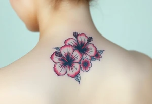 3 hibiscus flowers in a cluster with flower decor tattoo idea