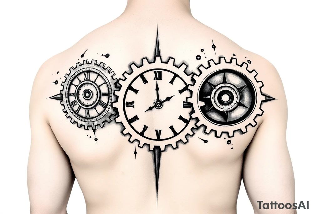 Mechanical round Gears that look like clocks connected to one another on a right arm sleeve tattoo tattoo idea
