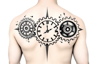 Mechanical round Gears that look like clocks connected to one another on a right arm sleeve tattoo tattoo idea