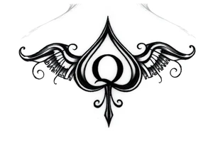 A spade womb tattoo with a Q in the center, with three points around the outside. The first reading, "BLACK". The second reading, "BABY". The third reading, "ONLY". tattoo idea