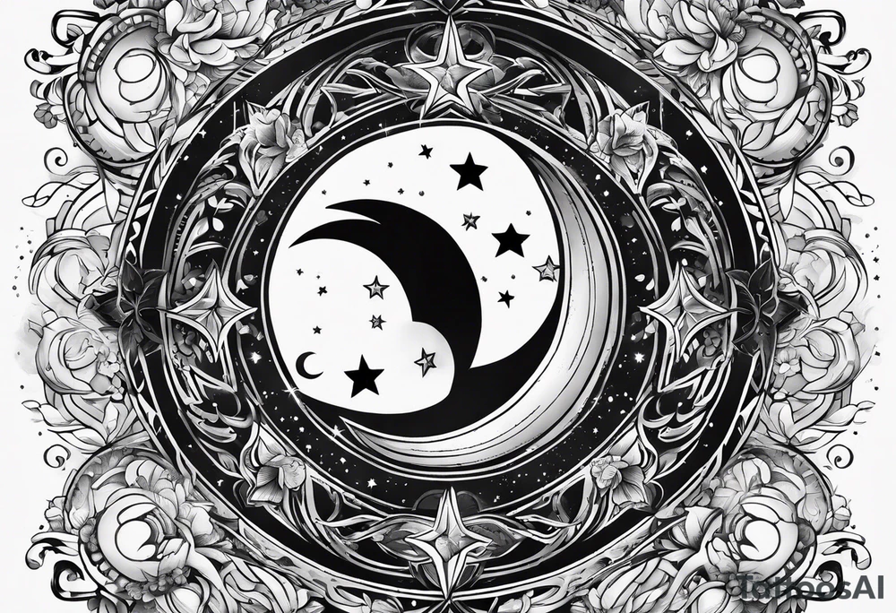 Moon and stars tattoo idea