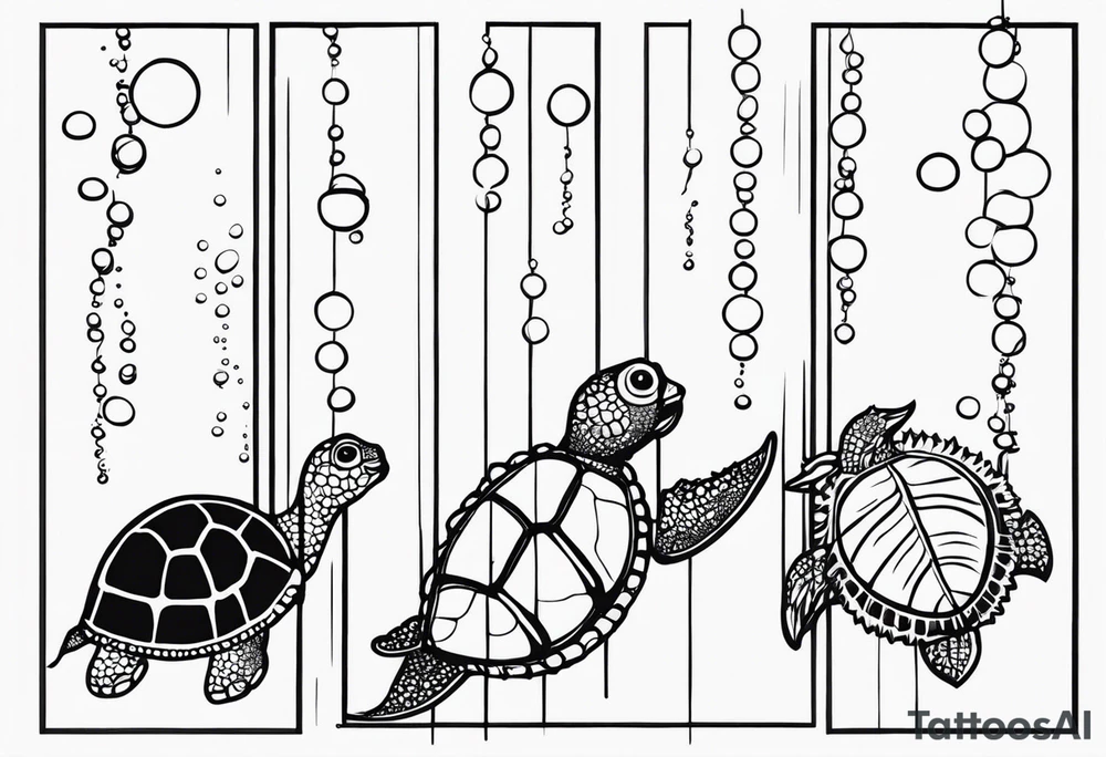 Small Starfish, Seahorse and turtle in a vertical line with bubbles tattoo idea Small Starfish, Seahorse and turtle in a vertical line with bubbles tattoo idea