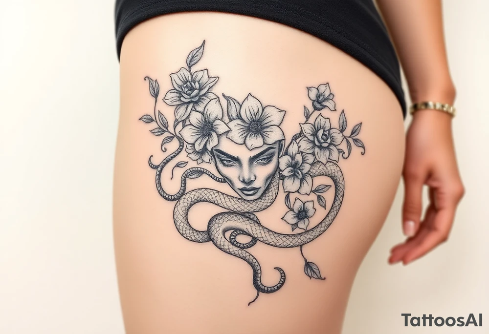 Big Medusa flowers snakes tattoo idea