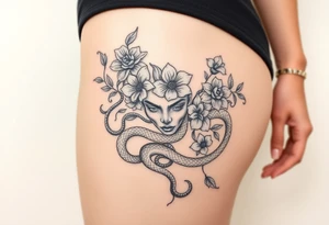 Big Medusa flowers snakes tattoo idea