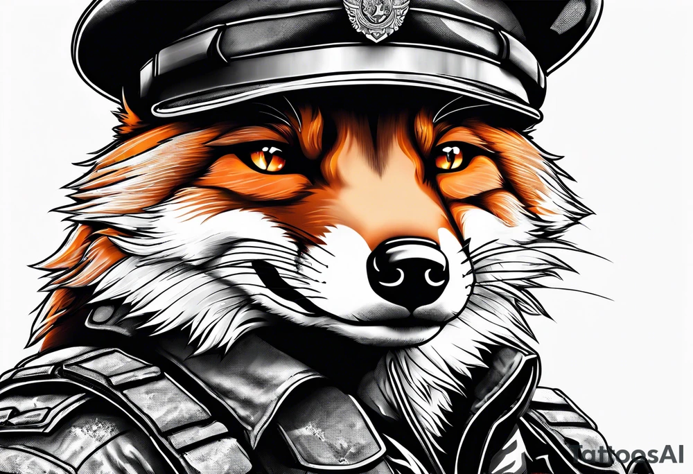 angry fox army commando with a beret tattoo idea