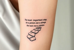 Incorporate the phrase “the most important step a person can take is always the next one” into a walking path tattoo idea