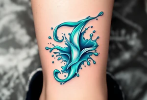 Water-themed "J" in turquoise and aqua with splash effects and ripple shading. tattoo idea