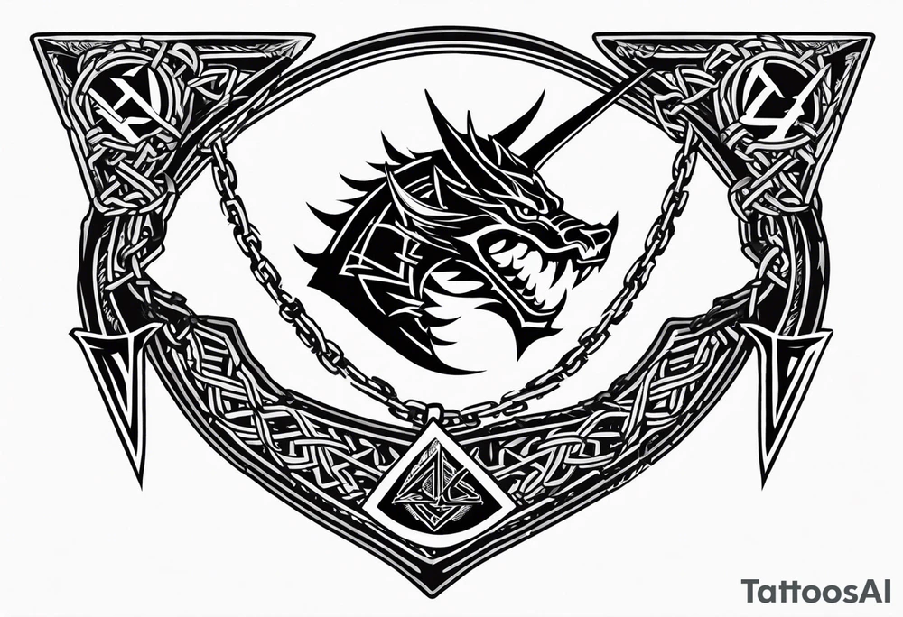 Valhalla sword shield dragon axe Valknut barbed wire chains tattoo idea Valhalla sword shield dragon axe Valknut barbed wire chains tattoo idea