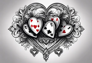 8 aces, overlapping in a row, first two faded/broken aces of hearts, the latter ones getting stronger/more new or better tattoo idea