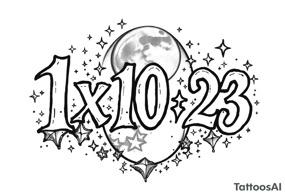 1x10^23 surrounded by cascade of stars and moon tattoo idea