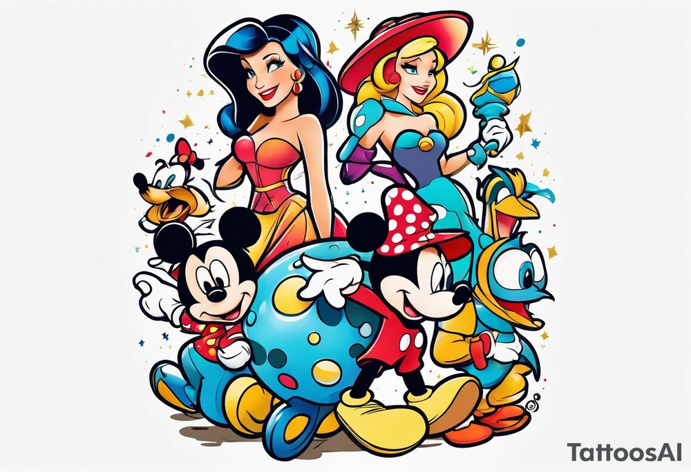 futuristic disney characters tattoo idea