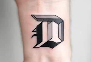 Minimalist Geometric D – A clean, thin-line letter D made from sharp black lines and accented with soft gray shadows. tattoo idea