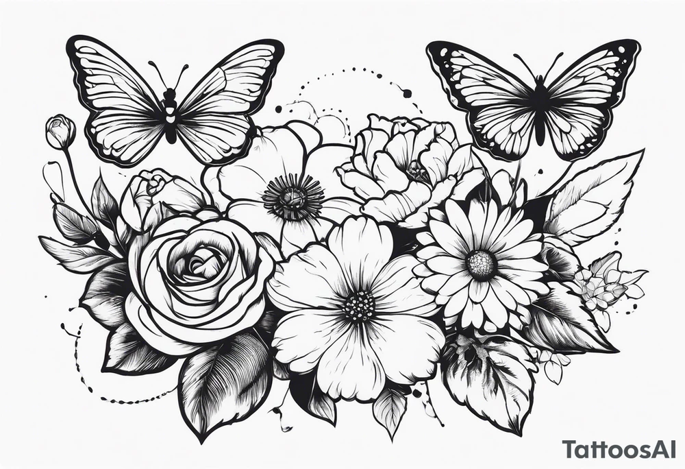 Life to death sleeve with butterflies and flowers tattoo idea