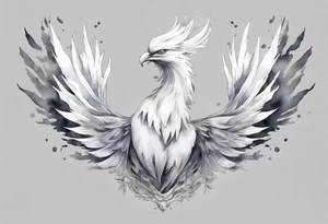 a white phoenix wearing a grey diadem crown tattoo idea