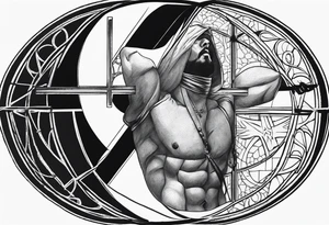 Circle made with Roman numerals, with a crucified man inside the circle tattoo idea