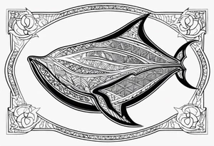 Tattoo sketch of manta ray in outline, without shadows and background, made of sacred ornament tattoo idea