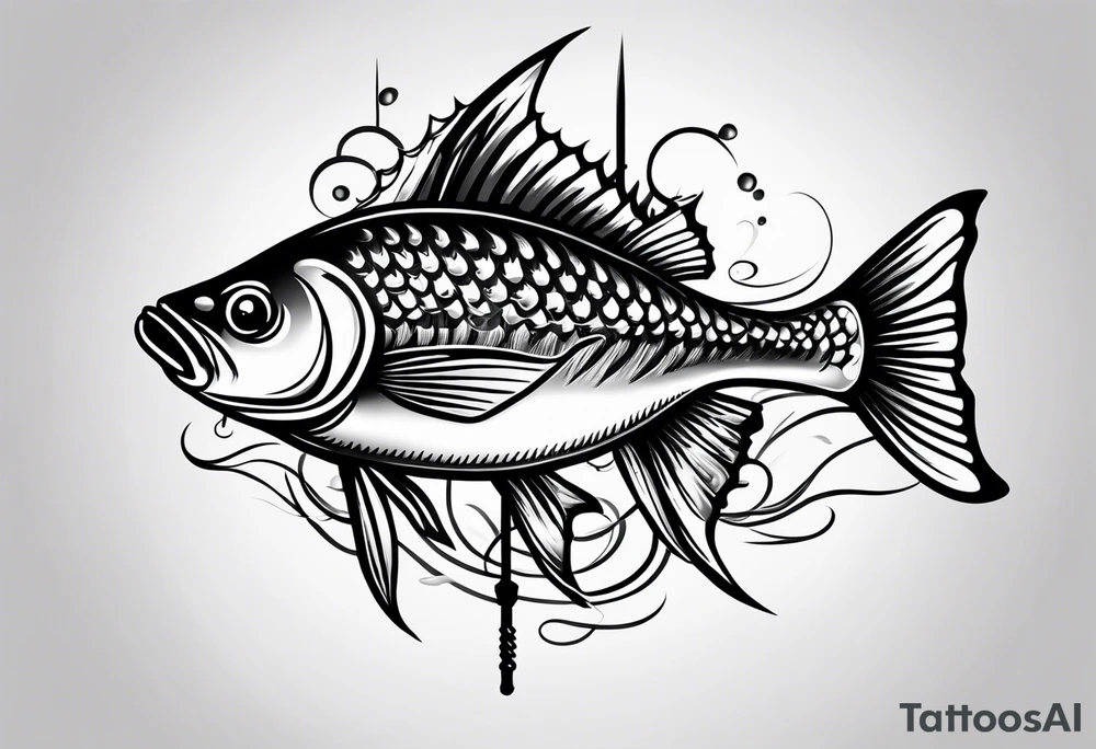 fishing-pole and line with hook tattoo idea