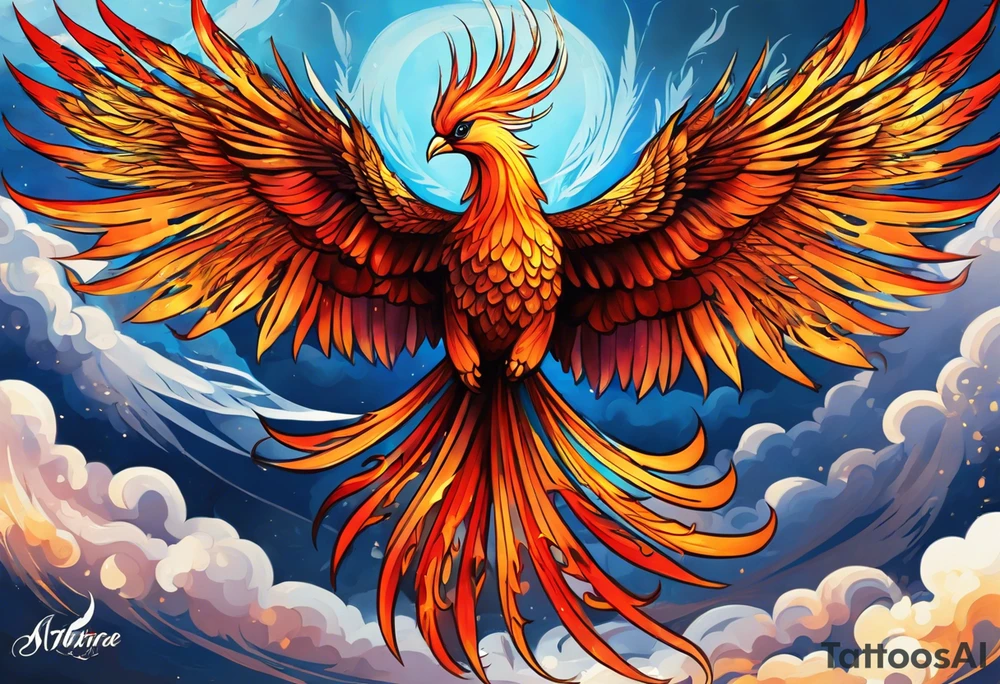 russian firebird phoenix in-flight with very long fancy tail "Isaiah 43: 18-19" tattoo idea