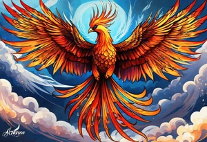 russian firebird phoenix in-flight with very long fancy tail "Isaiah 43: 18-19" tattoo idea