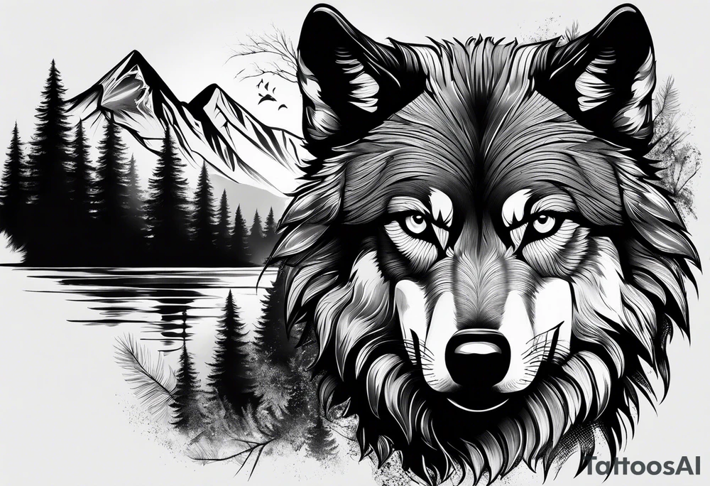 Badass wolf wearing sunglasses
Dark woods
Mountain peaks tattoo idea