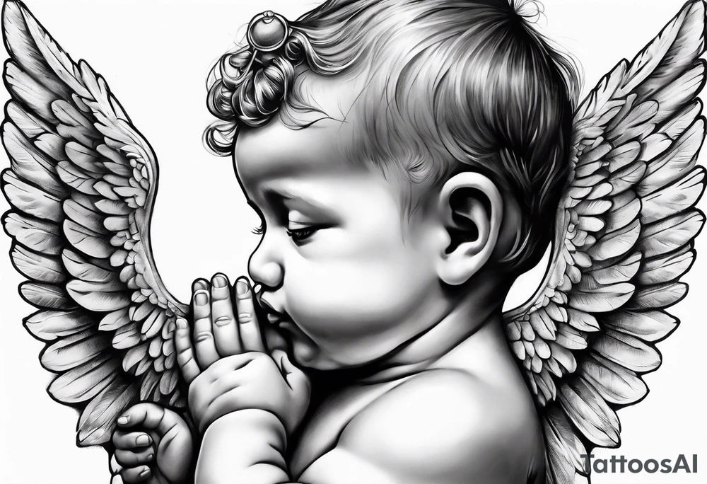 Praying baby Angel, with a Roman soldier behind it tattoo idea