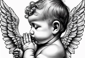 Praying baby Angel, with a Roman soldier behind it tattoo idea