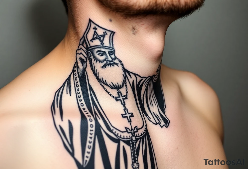 russian orthodox priest in a fully detailed garment swinging censer chains tattoo idea