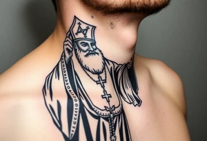 russian orthodox priest in a fully detailed garment swinging censer chains tattoo idea