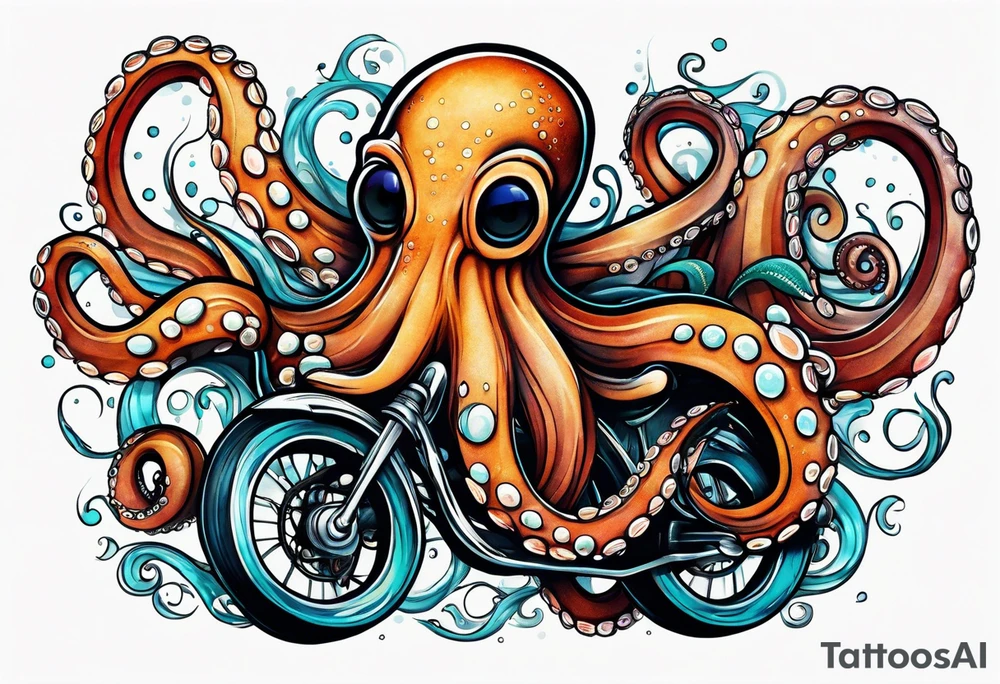 Octopus peaceful riding a bike tattoo idea