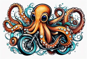 Octopus peaceful riding a bike tattoo idea