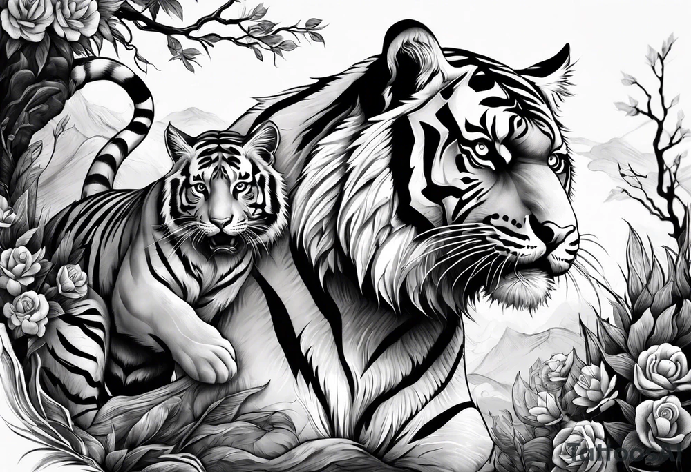 Tiger mauling a cat tattoo idea