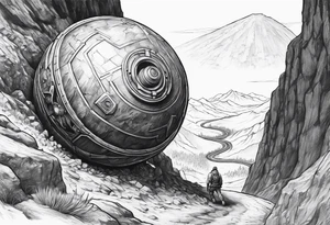 sisyphus rolling the mini nuke from fallout 4 up a hill tattoo idea