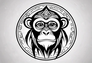 Create a tribal cartoon monkey outline in a small circle tattoo idea